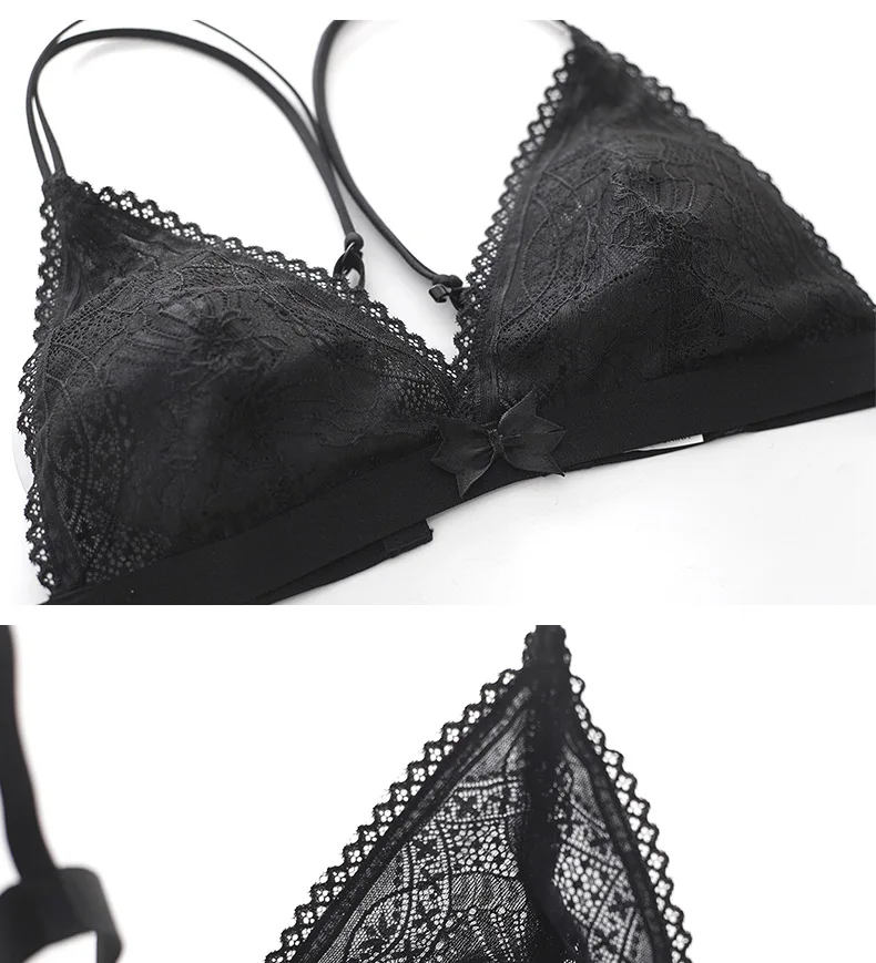 Lace Edge Sexy French Bralette Triangle Cup Bra Thin Transparent Mesh-Non-Steel Ring Underwear