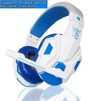 

White & Red & Blue SY830MV Adjustable Length Hinges 3.5mm Surround Stereo Gaming Headset Headband Headphone with Mic for PC