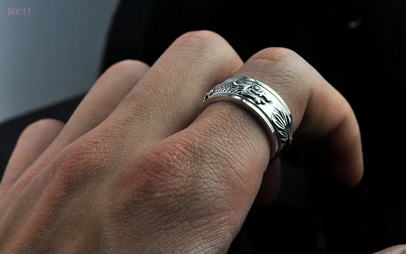 Dragon luck S925 Серебряное Кольцо мужское персонализированное серебряное кольцо вращающееся широкое кольцо для мужчин властное Ретро мода стиль