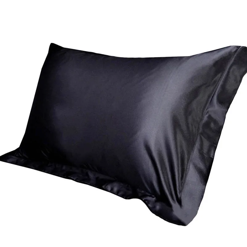 1/2 шт атласный Шелковый мягкий чехол для подушки, черный Стандартный Полиэстер, современный однотонный чехол для подушки, гладкий домашний чехол для подушки 48x74 см - Цвет: black