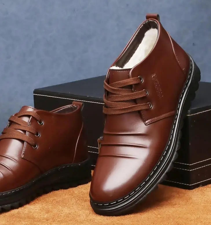 37-45 boots winter Non-Slip warm Comfortable winter boots for men boots Warm, fleece and thick casual leather boots