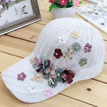 Elegant Women's Baseball Cap Hot Diamond Flower Girls Snapback Hats Woman Female Cap Mesh Summer Sun Hat