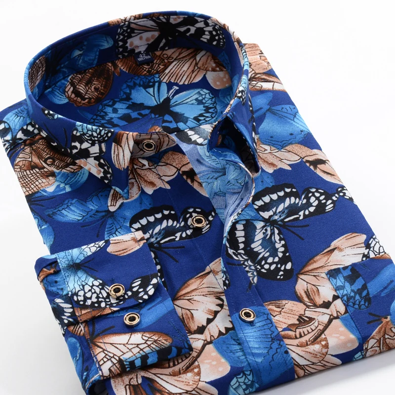 Goede 6XL 7XL 8XL 9XL 10XL Grote Size Bloemenprint mannen Mode Toevallige Lange Mouwen 2010 Lente Nieuwe Jeugd brand Shirt 24 kleuren