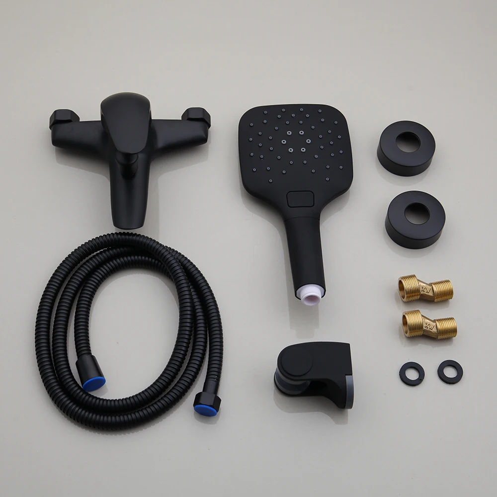 Torayvino Bathroom Bathtub Shower Faucet Set Black Wall Mount Rainfall Shower Head 2 Functions 1 Handle Faucets Mixer Tap bathroom shower faucet set bathroom faucet