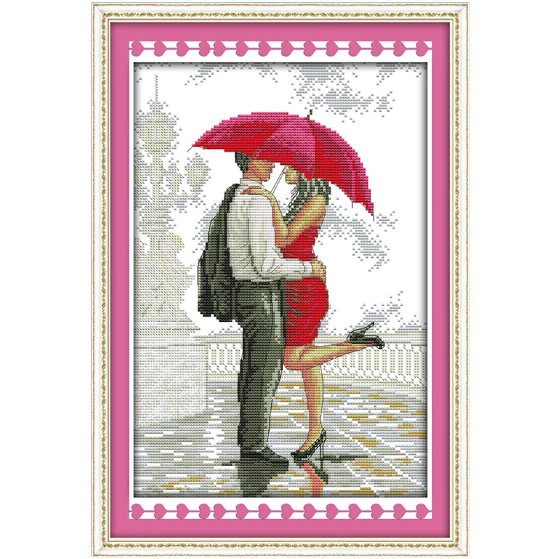 A romantic walking in the rain counted printed on canvas 11CT 14CT DIY kits Cross Stitch embroidery needlework Sets | Дом и сад