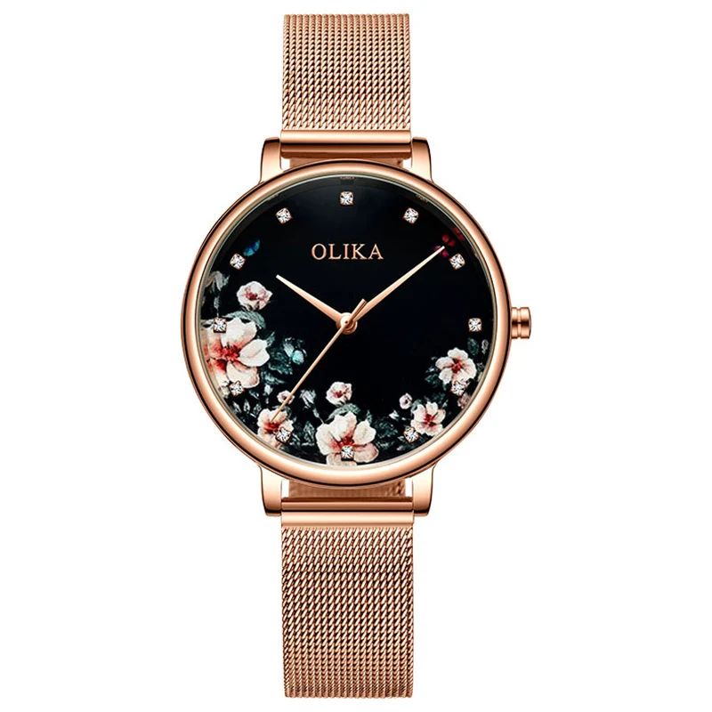 

Luxury Brand Women Flower Watch 2019 Ultra Thin Quartz Watch Female Exquisite Rose Gold Mesh Belt Wristwatches relogio feminino
