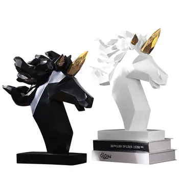 

42cm Modern Simple Origami Geometry Unicorn Art Sculpture Animals Bust Statues Resin Art&Craft Home Decoration Accessories R2495
