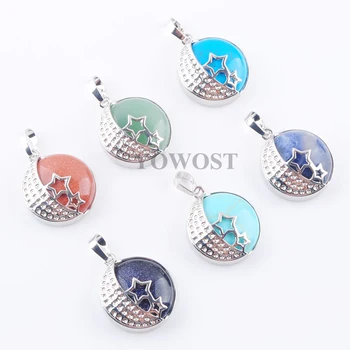 

Mixed 10Pcs Natural Stone Bead Dangle Pendant for women Yoga Jewelry Gift Love Moon Stars Back Hollow New design Elegant IBN367