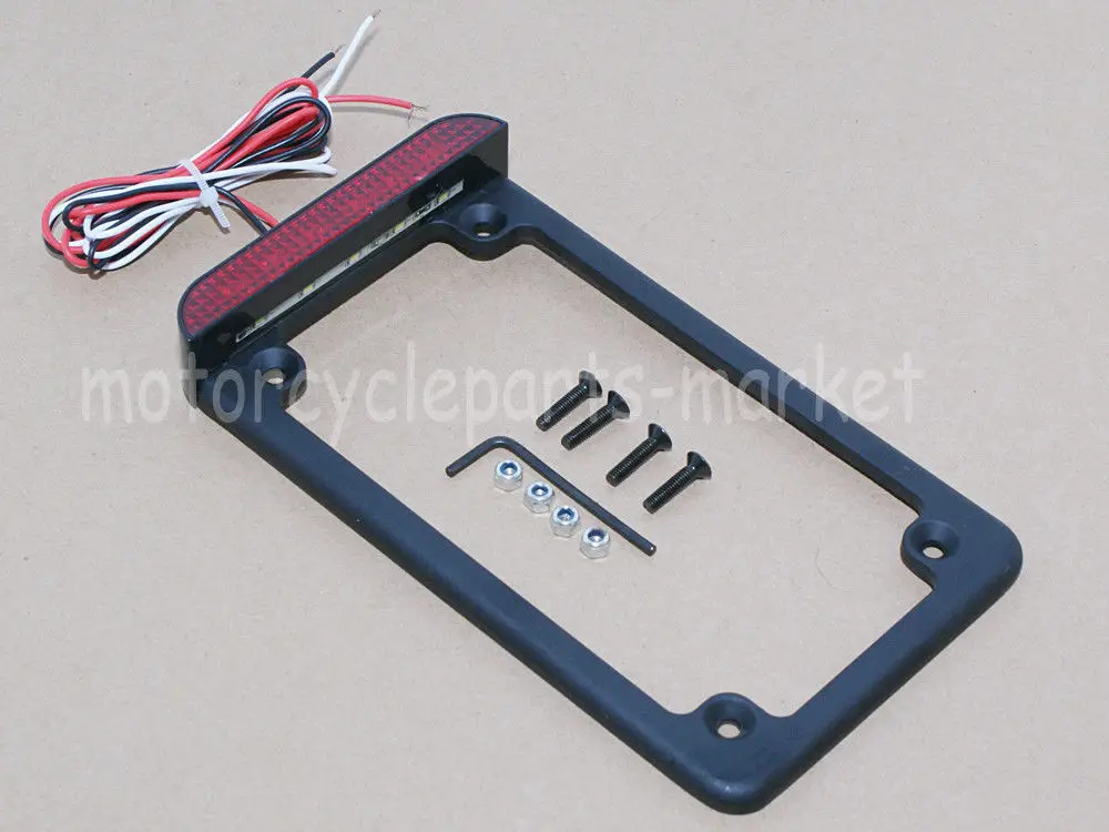 Universak Black Motorcycle 4" X 7" Licence Frame Number Plate Light W/ Led Tail Lights License
