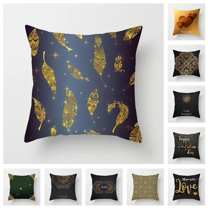 

TTLIFE Cushion Bronzing Heart Cushion Cover Gold Printed Pillow Cover Decorative Pillow Case Sofa Seat Car Pillowcase Soft