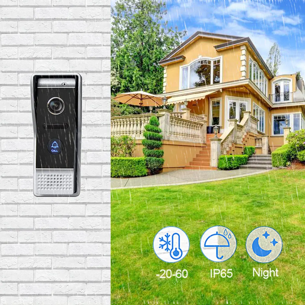Sistema de Vídeo Porteiro com Dispositivo de Visão sem Fio 7 Wifi Noturna Câmera Detecção Movimento Branco - Preto 2 Monitores Toque App Telefone 15 Sem fio 7