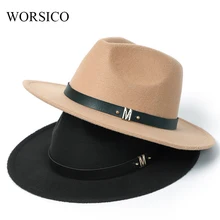 Широкополый фетровая шляпа Женская Осенняя верхняя джаз шляпа зимний модный шерстяной фетровая шляпа для женщин черные шляпы для мужчин