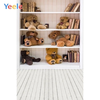 

Bookshelf Toy Bear Wooden Floor Baby Portrait Photographic Backgrounds Custom Newborn Photography Backdrops For Photo Studio
