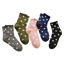 5 пар корейских женских милых Хлопковых Носков с узором в горошек, консервативные чулочно-носочные изделия средней длины AXYD