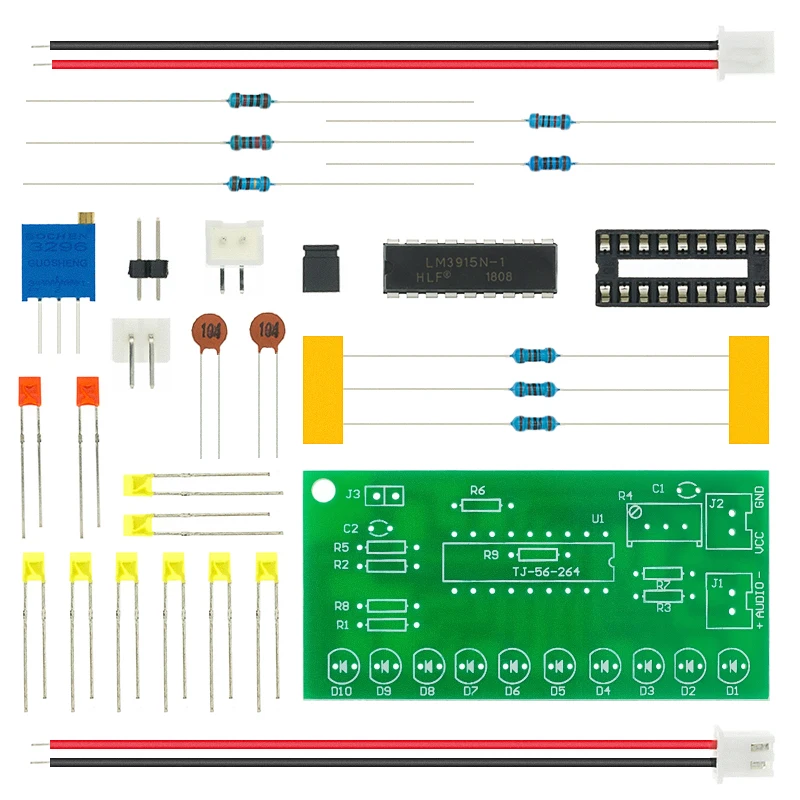 LM3915 DC 9V-12V 10 LED Sound Audio Spectrum Analyzer Level Indicator Kit DIY Electoronics Soldering Practice Set laboratory | Электронные