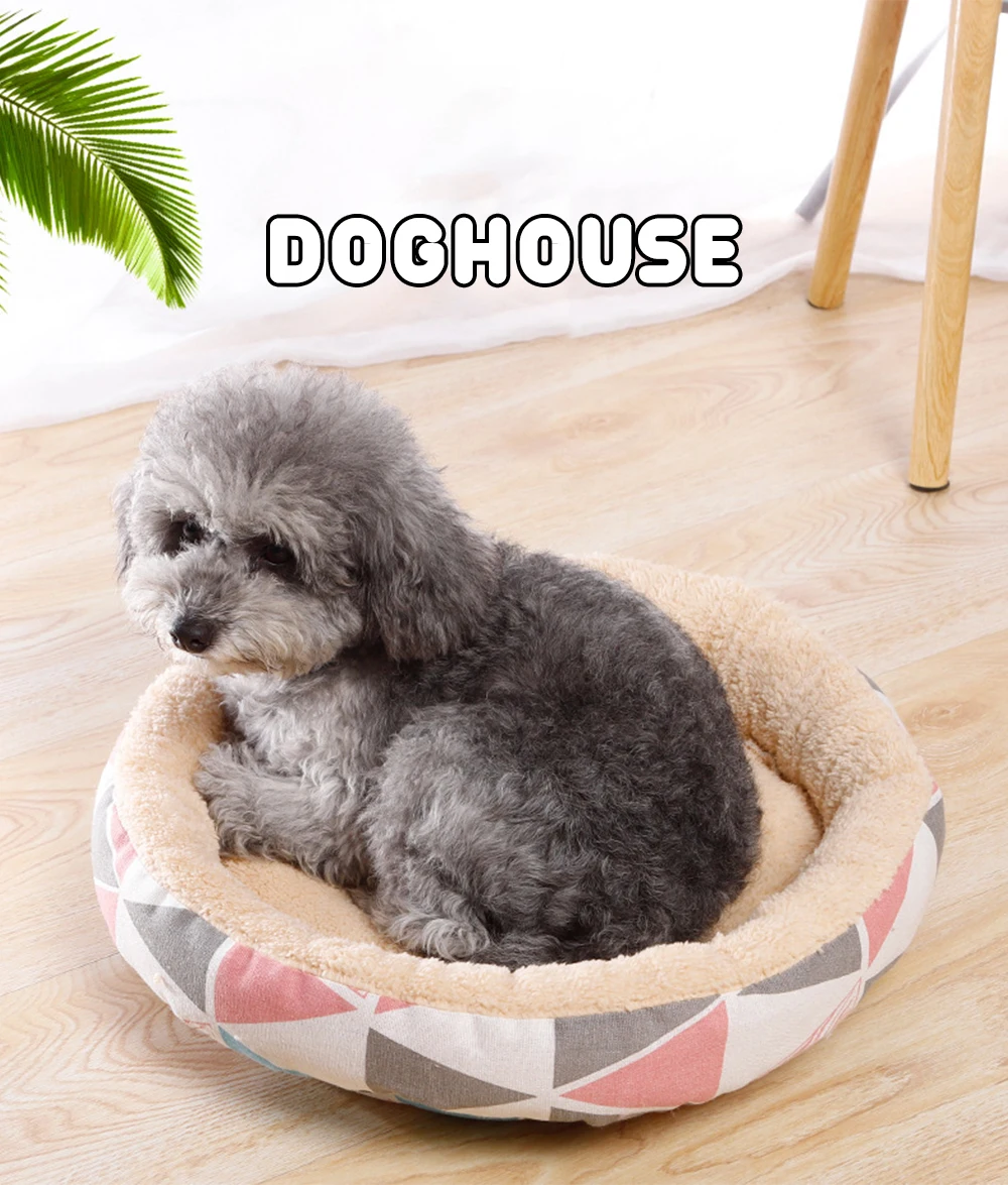 New Soft Lamb Cashmere Canvas Dog Bed Kennel Plaid Dot Pet Bed Cat Dog