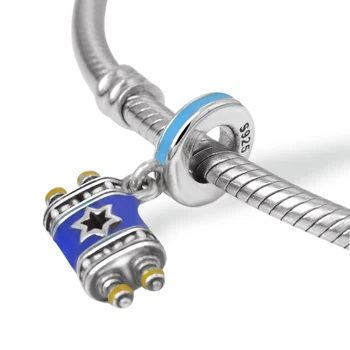 

fine New 925 sterling silver bible pendant beads blue enamel Scrolls Charms Fit European Bracelet for Women Jewelry gift
