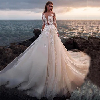 

Vestidos de novia 2020 Elegant Lace Wedding Dresses Beach Bridal Dress Sexy Romantic Floor Length Scoop Wedding Gown Custom Made