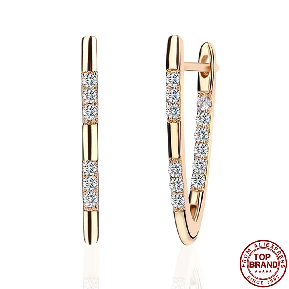 3-rose gold Серьги-гвоздики INALIS, хит, Роскошные, v-образная форма, Золотой/Серебряный/розовое золото, 5А, кубический цирконий, серьги-гвоздики для женщин, ювелирное изделие, подарок - Окраска металла: 3-rose gold
