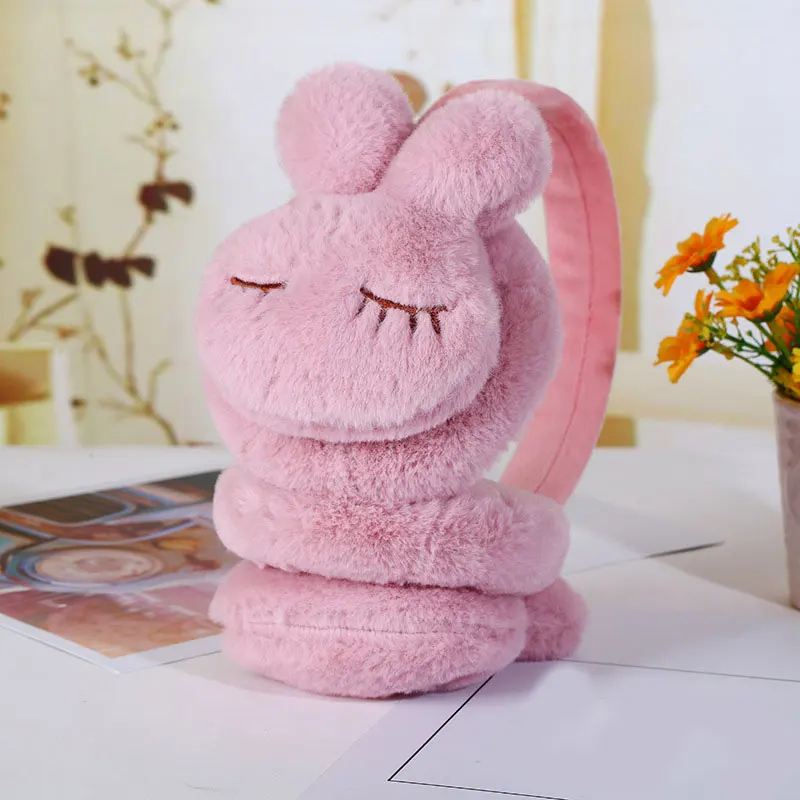 dark pink Новинка 20198 года; милые зимние теплые наушники; теплые наушники с милыми заячьими ушками; Мягкие плюшевые наушники; теплые наушники - Цвет: dark pink