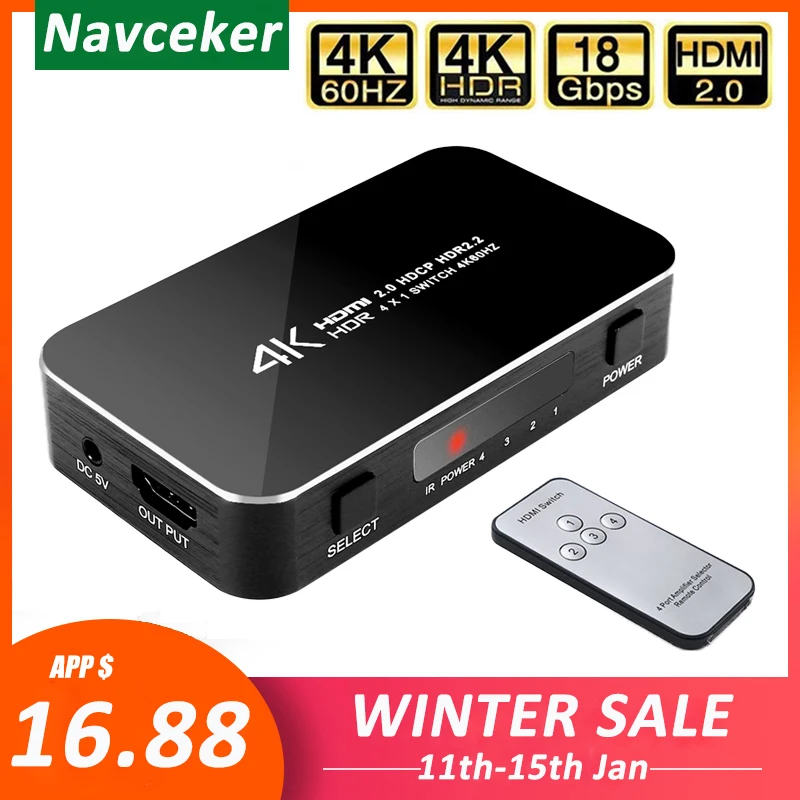 Mini 4 порта 4x1 HDMI переключатель Ultra HD 4K @ 60 Гц 2 0 HDCP в 1 коммутатор с ИК управлением для