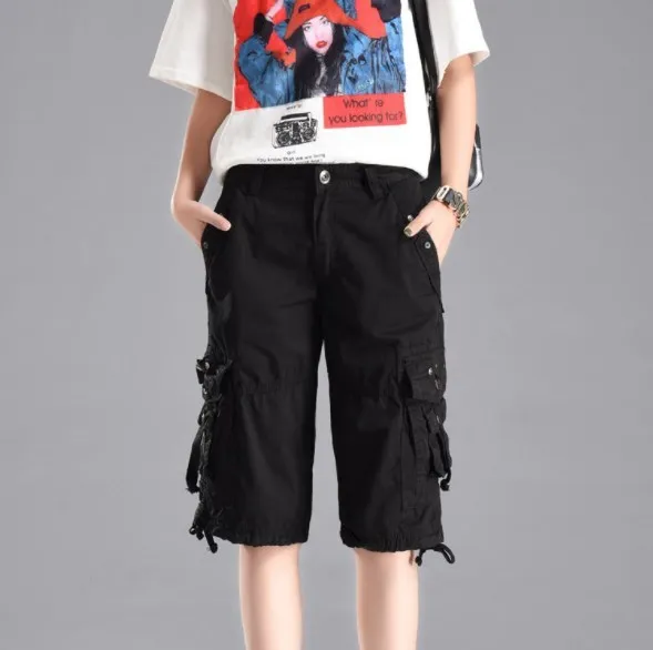 Military Cotton Cargo Shorts Women Knee 