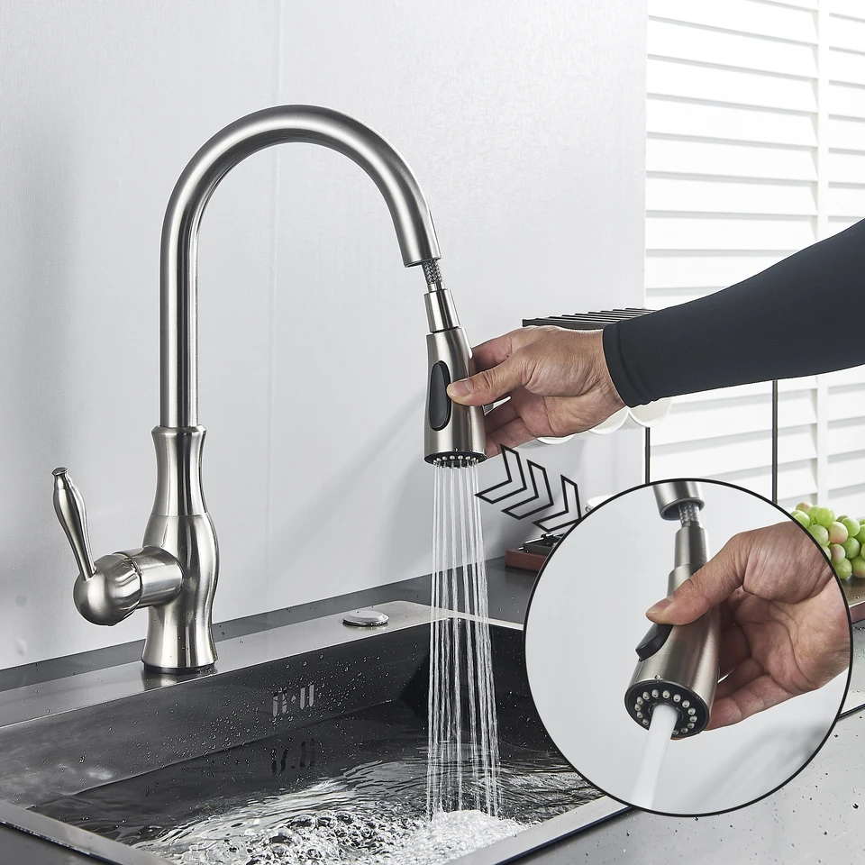 【新品】蛇口、塗装デッキマウント引き出し式バスルーム用蛇口温水・冷水ミキサー マットブラック 引き出し式キッチン蛇口 シングルハンドル 360°回転