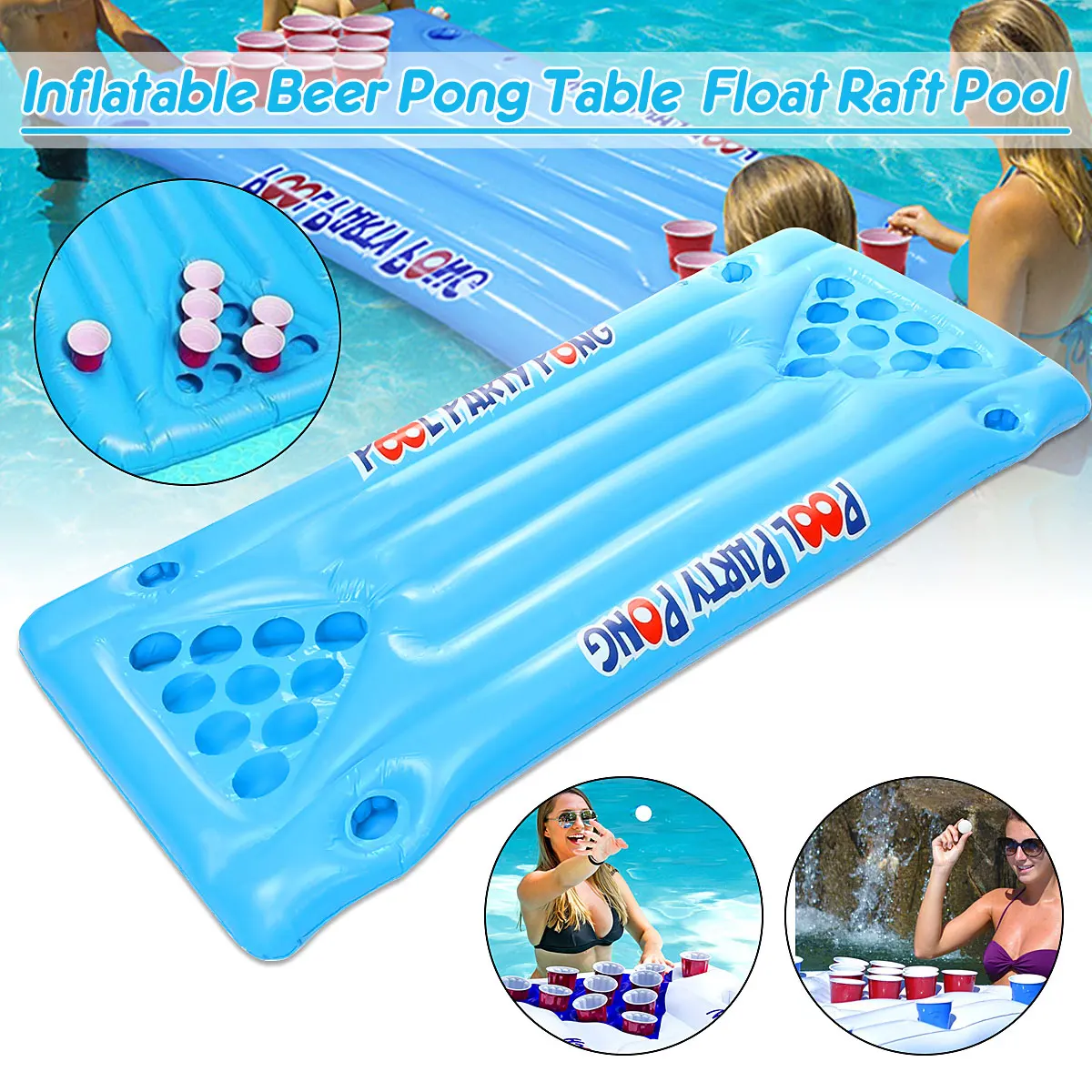 Inflatable Beer Pool Pong Float Table Raft Lounge Party Game 24 Cup Holder1lo 