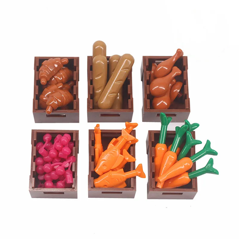 

Building Blocks City Accessories Food Pizza Carrot Cherry Banana Fish Basket Hot Dog Fruit Brick Toy Friends Legoed Figure Parts