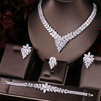 

Nigeria 4pcs Bridal Zirconia Jewelry Sets For Women Party, Luxury Dubai Nigeria CZ Crystal Wedding Jewelry Sets