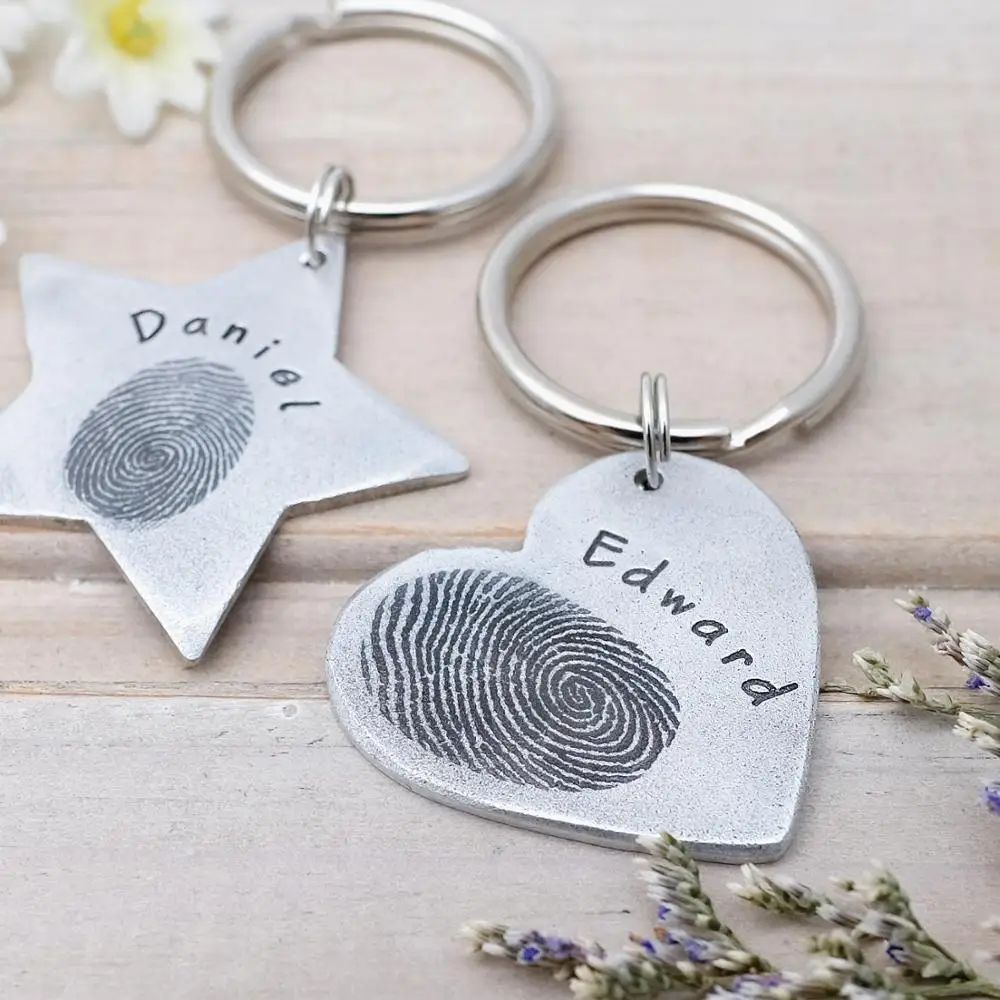 

Personalized Keychain,Actual Fingerprint Keychain,Fingerprint Keyring,Custom Heart Keychain,Gift for Her Him Father's Day Gift