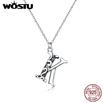

WOSTU 2020 New Genuine 925 Sterling Silver Lucky Letter K Alphabet Pendant Necklace for Women Rock Style Fine Jewelry CQN403