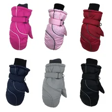 Зимние лыжные перчатки для детей ясельного возраста, водонепроницаемые, ветрозащитные, одноцветные, в стиле пэчворк, плотные, теплые, регулируемые, эластичные варежки