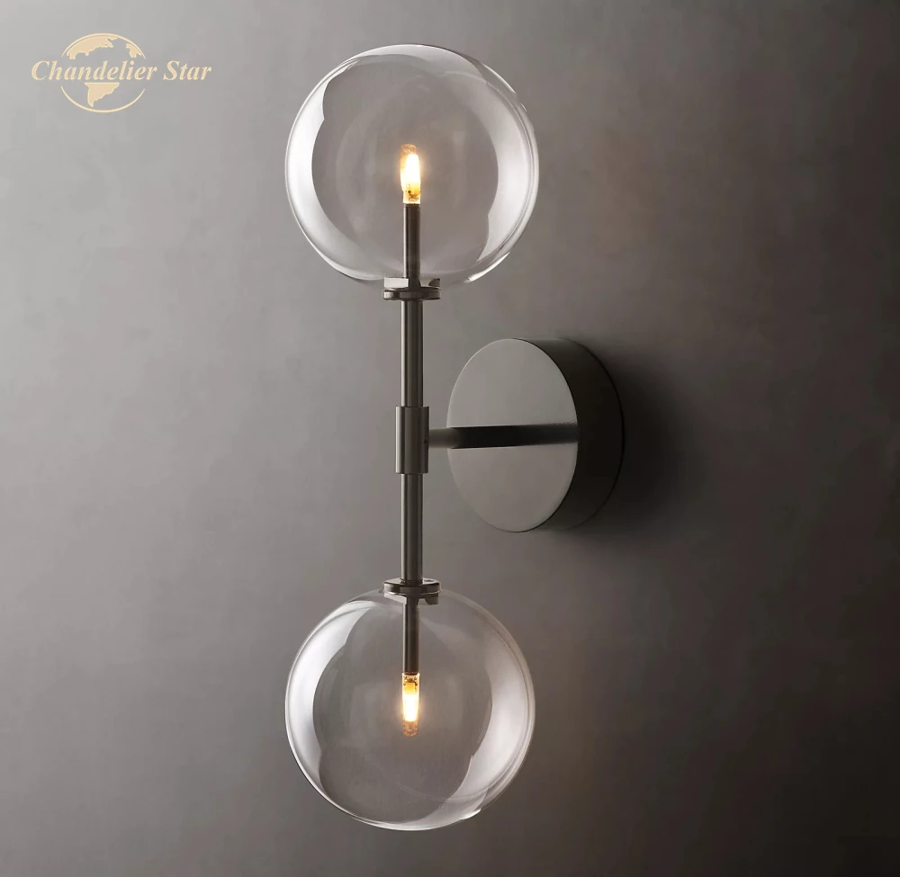 

Glass Globe Linear Sconce Modern Retro LED Ball Clear Black Brass Chrome Wall Lamps Bedroom Living Room Bathroom Lights Fixture