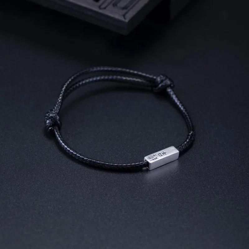 Black rope Серебро s925 античный красный jixiangruyi браслеты для мужчин и женщин черный текст дизайн любителей ручной веревки - Цвет камня: Black rope