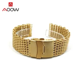 Stainless Steel Mesh Milanese Watch Band with Folding Buckle - 22mm (Gold)