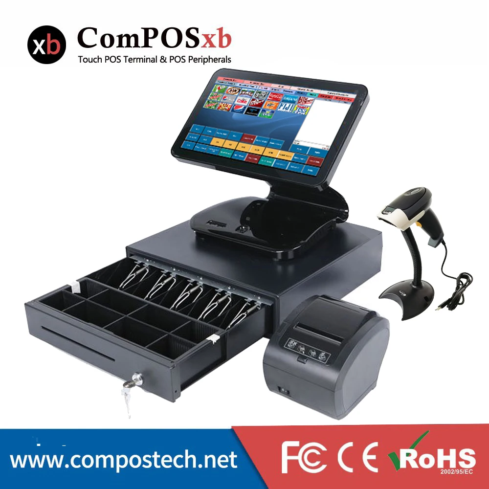RS1519-Black Дешевые POS системы ресторана все в одном Pos машина 15,6 дюймов емкостный сенсорный POS1519 - Цвет: RS1519-Black