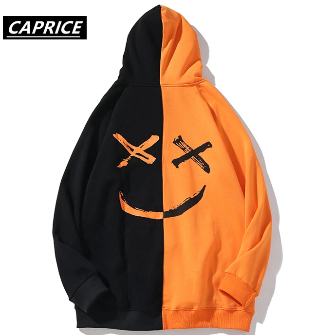 

Mens Hoodies Sweatshirt Happy Smiling Face Print Mens Patchwork Hoodies Long Sleeve Hooded Pullover Jumper Sweatshirts Men