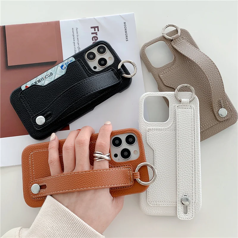 Card holder Wrist Strap Leather Wallet Case for iPhone 1
