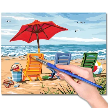 

1 Set Paint by Numbers Kit DIY Oil Painting Without Frame For Home Decoration Sunny Beach Chair 40 x 50cm