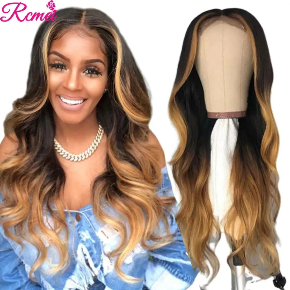 

13x4 Long Blonde Body Wave Transparent #4/27 Ombre Lace Front Human Hair Wig Pre Plucked With Baby Hair Brazilian Remy Lace Wigs