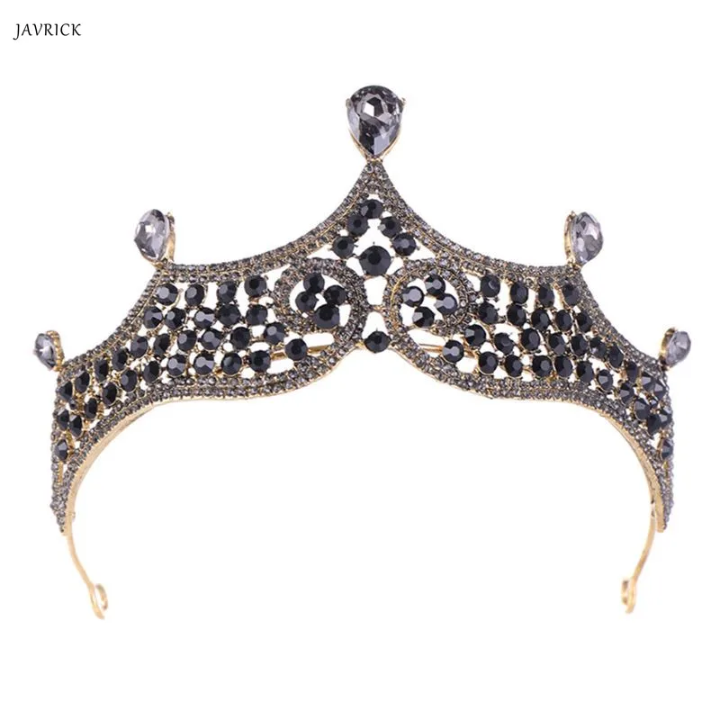 

Bride Crown Vintage Baroque Style Fashion Women Bridal Wedding Tiara Headpieces Decoration Headwear Black Rhinestone Luxury