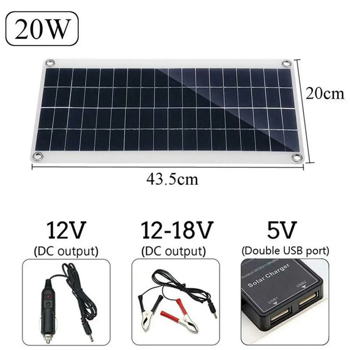 Двойная USB солнечная панель 25W18V портативная с контроллером автомобильное зарядное устройство USB питание Высокая Конвертация интеллектуальное устройство Зарядка - Цвет: 20W