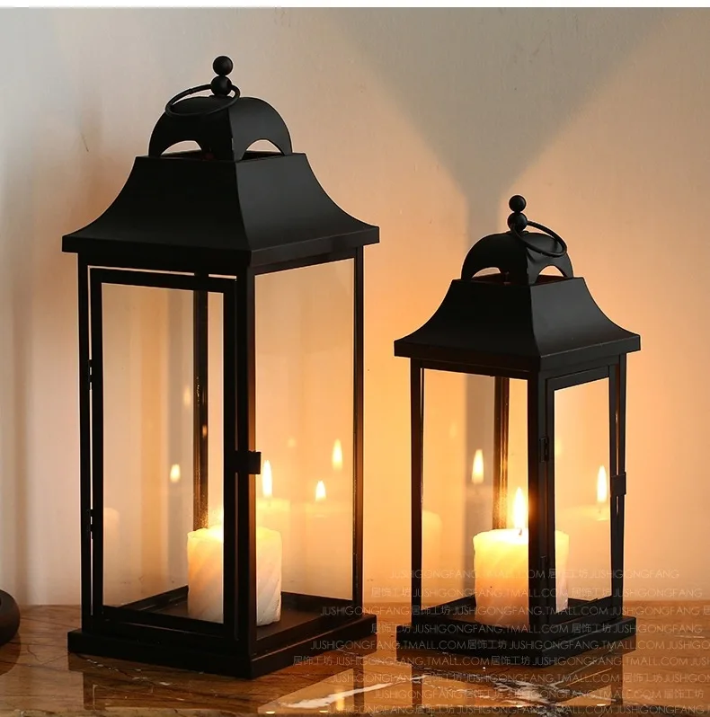 

Nordic Iron Candle Holders Glass Hand-held Wind Lamp Decor Candlestick Wedding Centerpiece Windproof Kerzenhalter Landing FC196