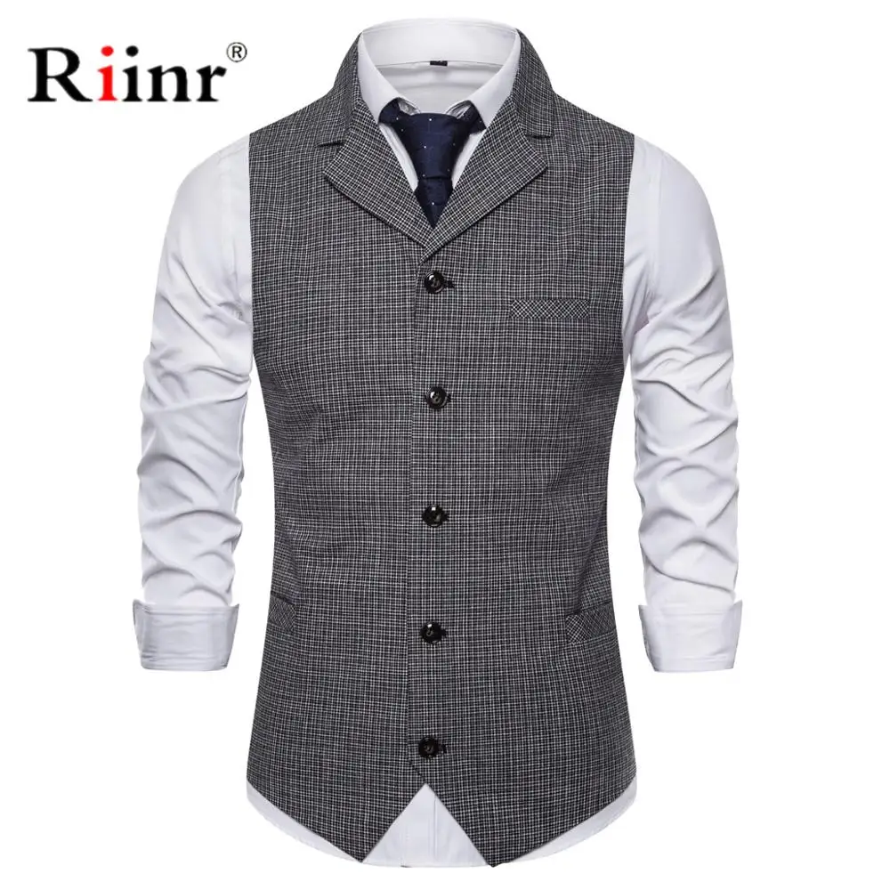

Riinr Men Suit Vest Single Breasted Mens Dress Vests 2019 Brand New V Neck Gilet Homme Slim Fit Sleeveless Wedding Waistcoat
