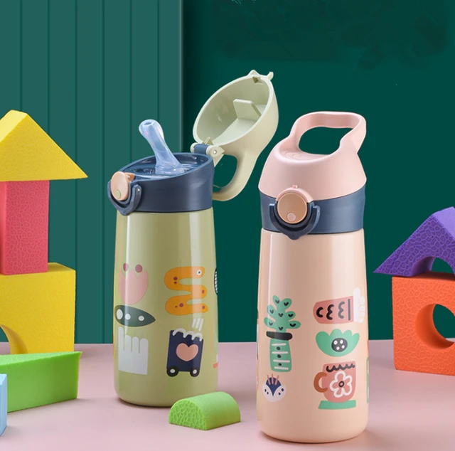 450 ML Cute Kids Water Bottle For School Baby Thermos Portable Children  Water Cup With Straw Stainless Steel Insulated Thermos