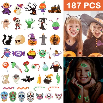 

FRCOLOR 10 Sheets Halloween Luminous Temporary Tattoos Cartoon Glowing Tattoo Stickers Waterproof Long Lasting Body Art Stickers
