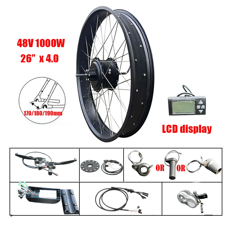 26inch 48V1000W LCD 2" 26" полный велосипед, заднее электрическое колесо, 48 В, 1000 Вт, снежный велосипед, комплект для переоборудования электрического велосипеда, без батареи, 4,0, комплект колеса для электровелосипеда, мотор-концентратор - Цвет: 26inch 48V1000W LCD