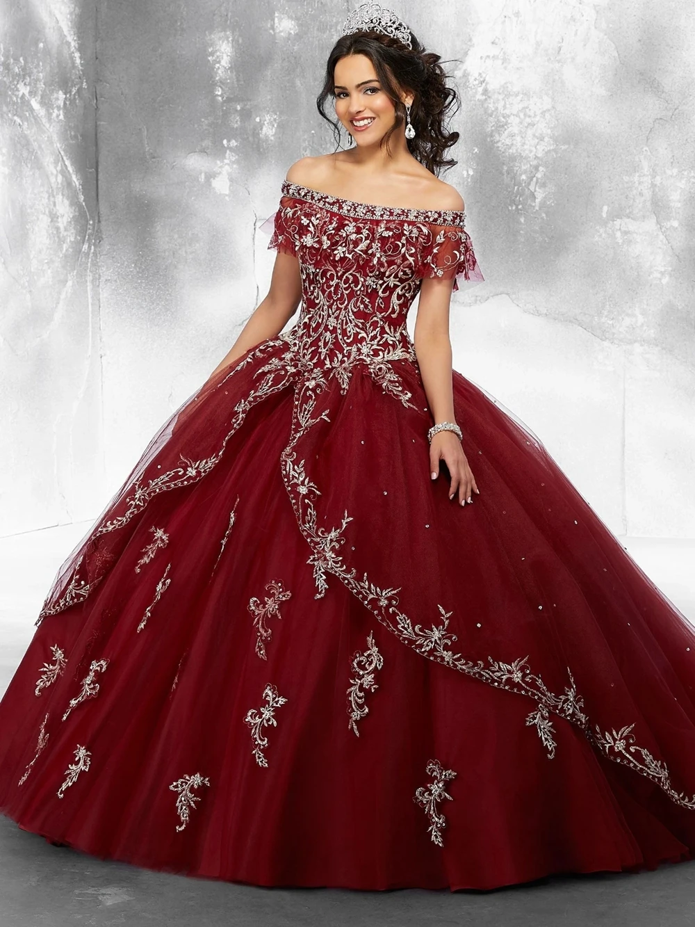 Merah Marun Quinceanera Gaun Acara 