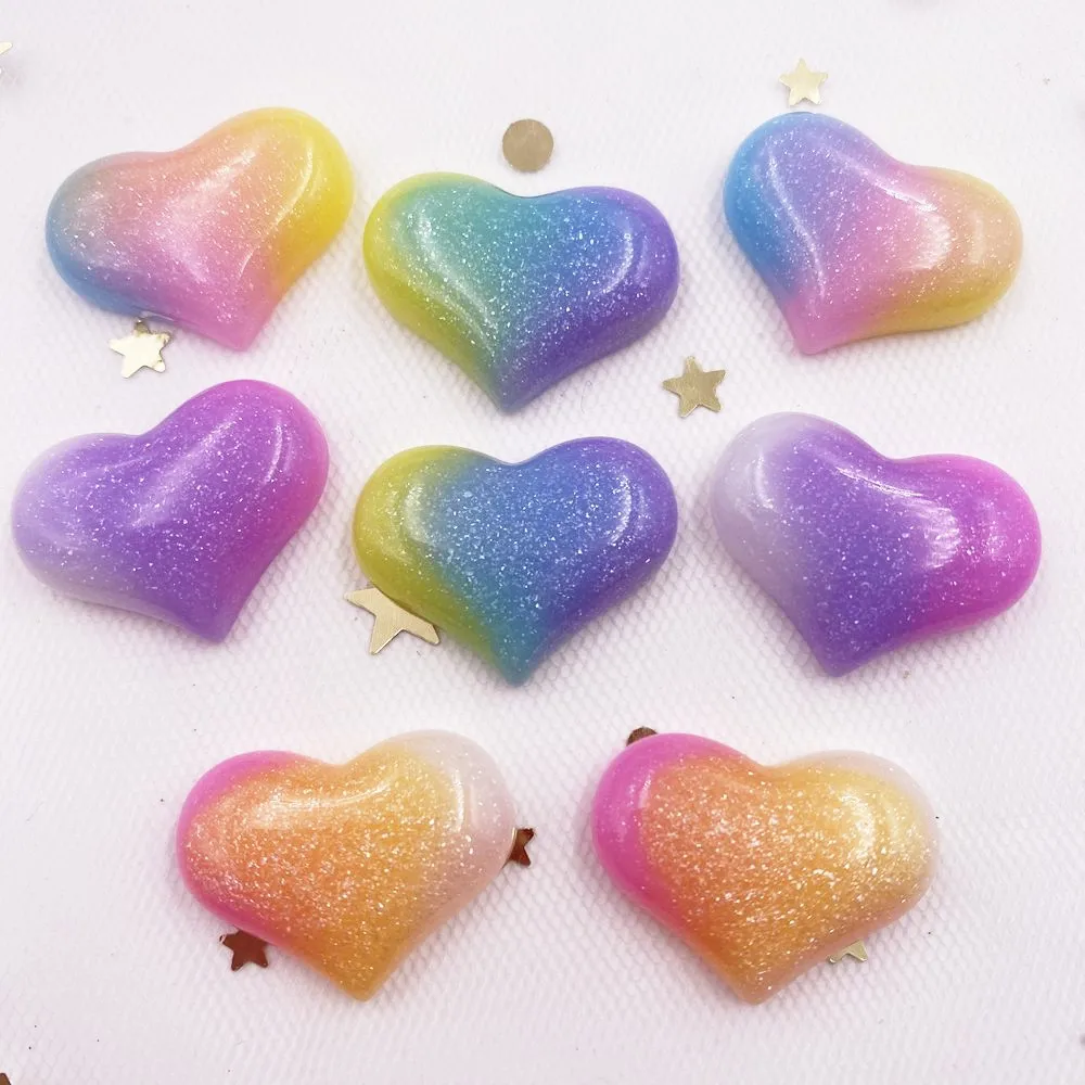 

Glitter Resin Kawaii Colorful Heart Flatback Cabochon Stone 10PCS Scrapbook DIY Decor Home Figurine Accessories Crafts OG73
